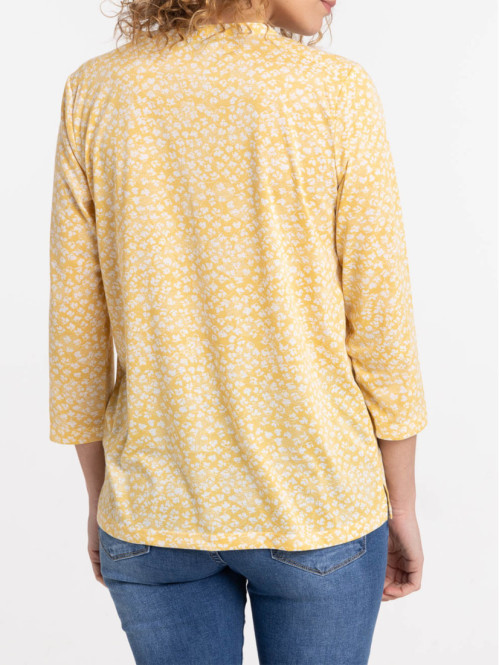 T-shirt imprimé fleuri ocre...