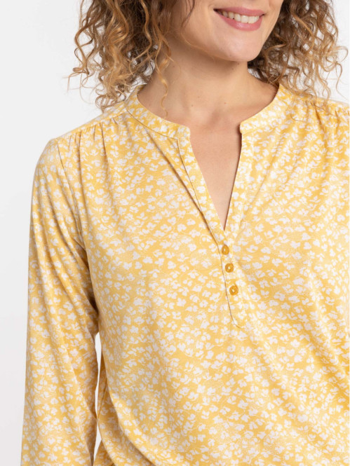 T-shirt imprimé fleuri ocre...