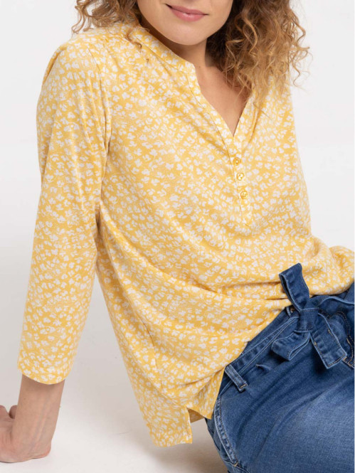 T-shirt imprimé fleuri ocre...
