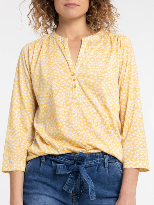 T-shirt imprimé fleuri ocre...