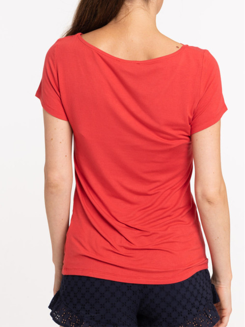 T-shirt col V rouge femme