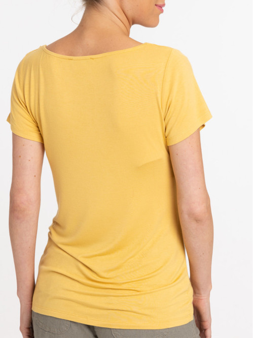 T-shirt col V ocre femme