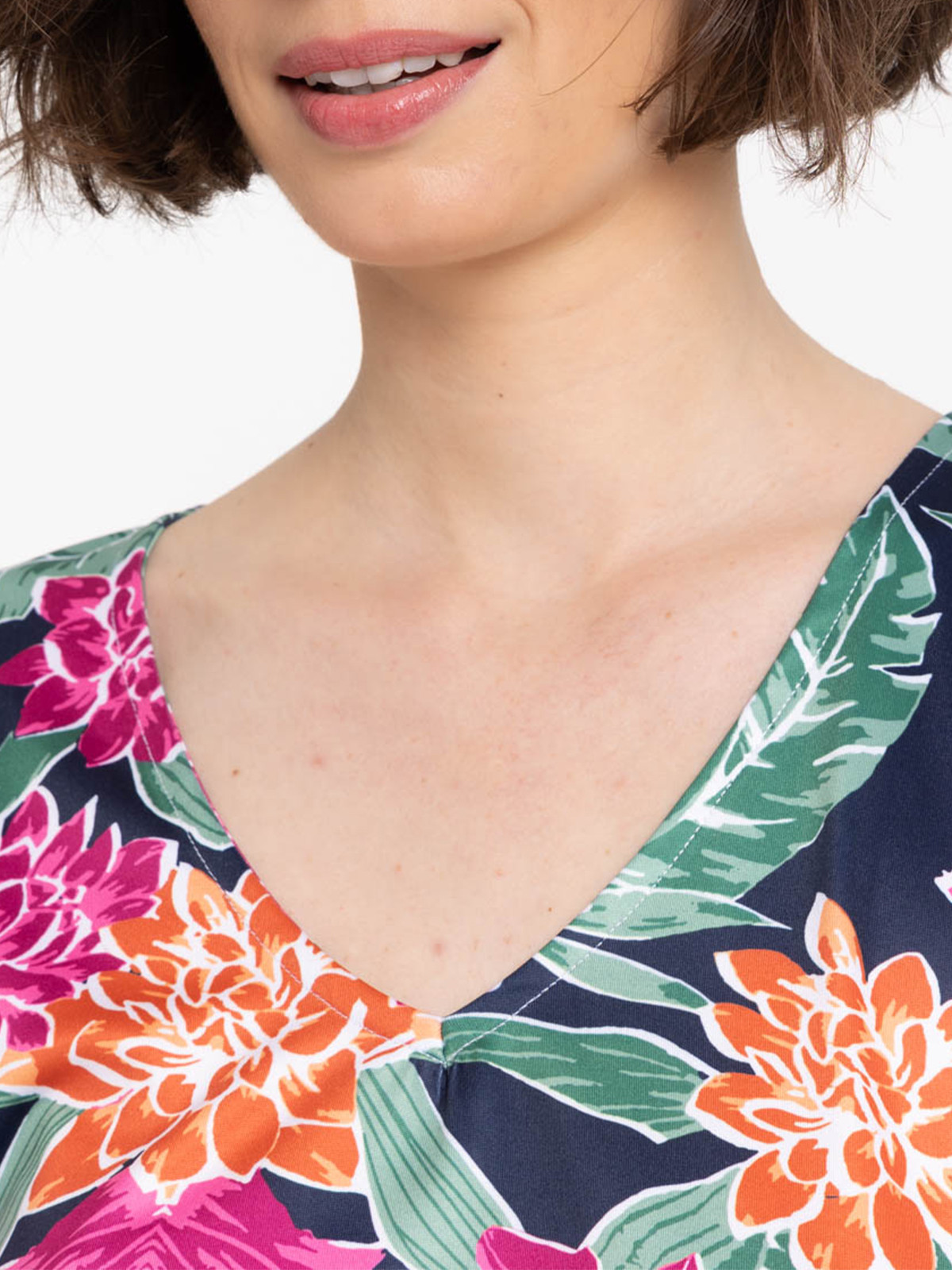 T-shirt fleuri manches volantées femme