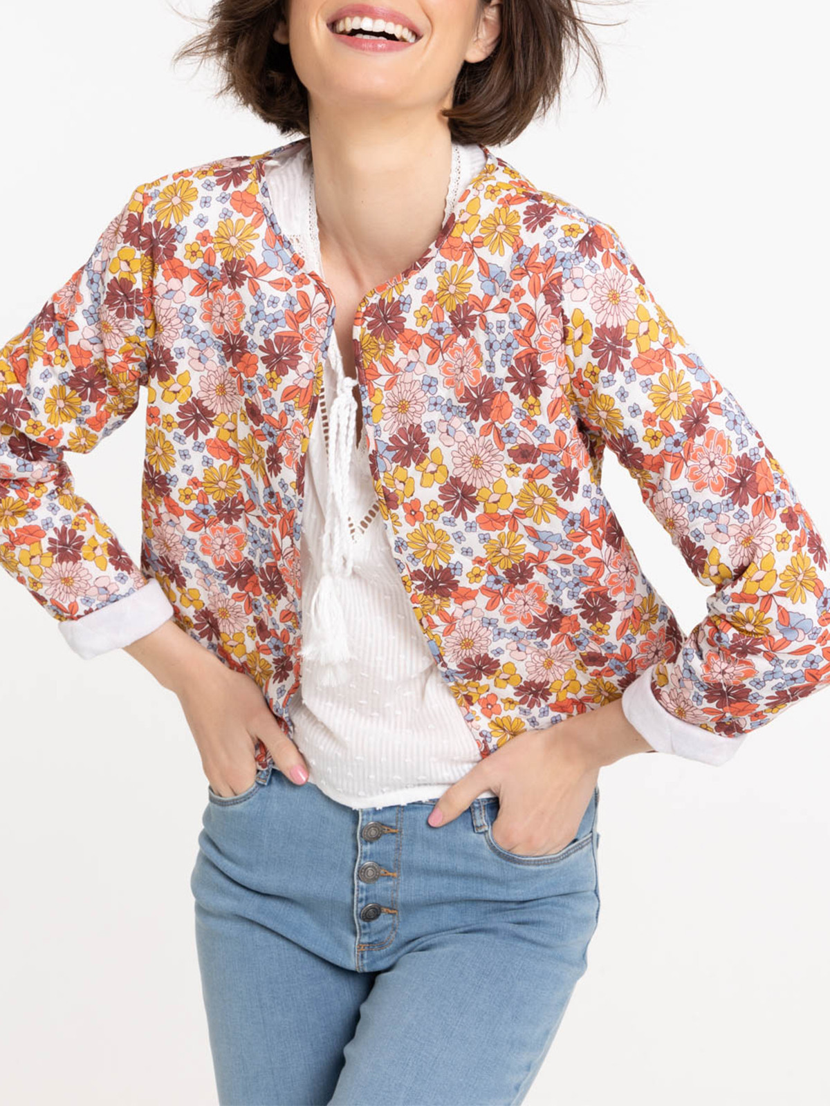 Veste teddy matelassé fleuri femme Veste teddy matelassé fleuri femme