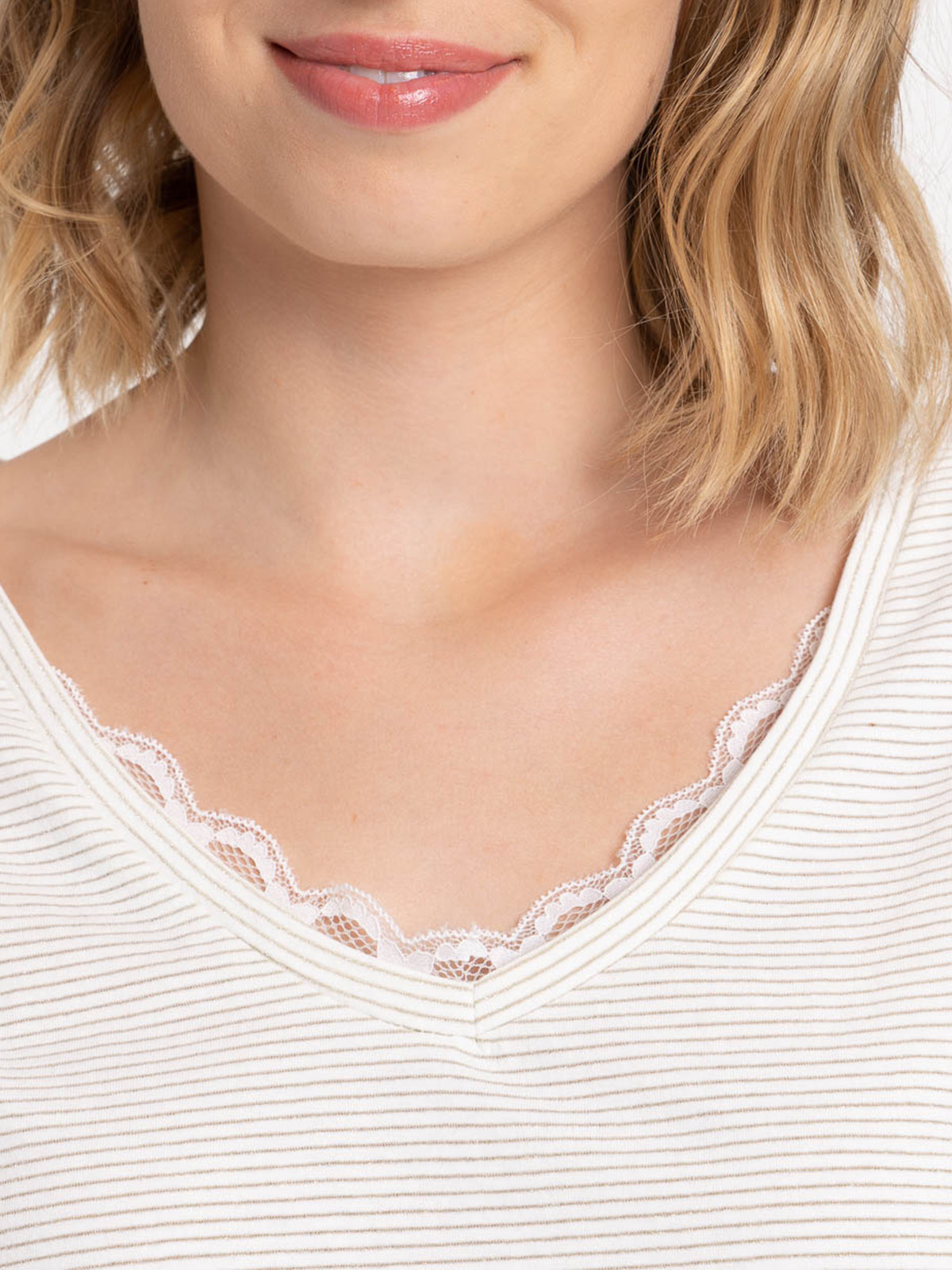 T-shirt rayé col V dentelle femme