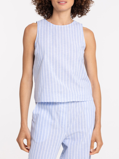 Top rayé coton et lin femme