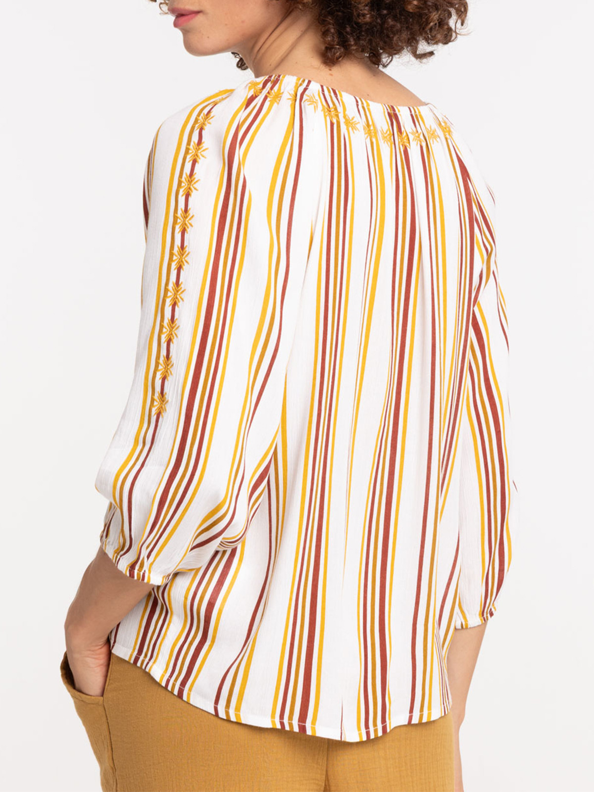 Blouse brodée et rayée femme Blouse brodée et rayée femme