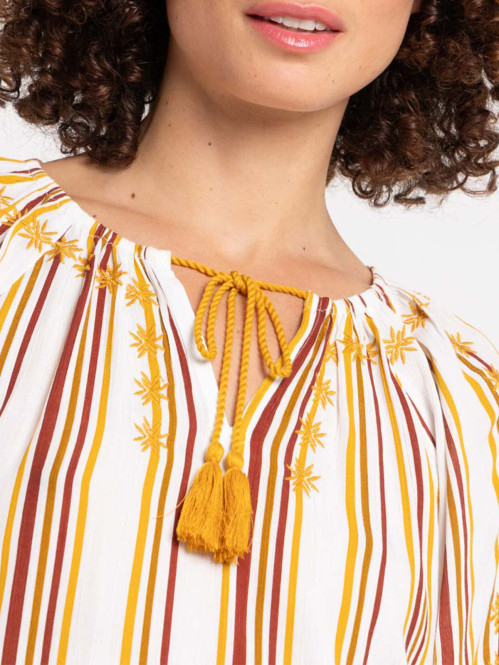 Blouse brodée et rayée femme