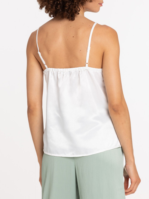 Top satin blanc cassé femme
