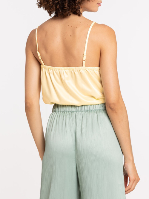 Top satin col V femme
