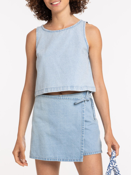Top denim à bretelles femme