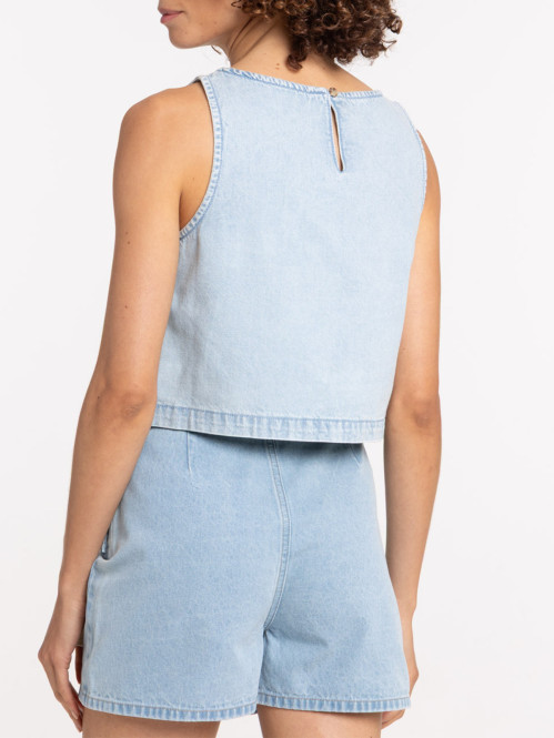 Top denim à bretelles femme
