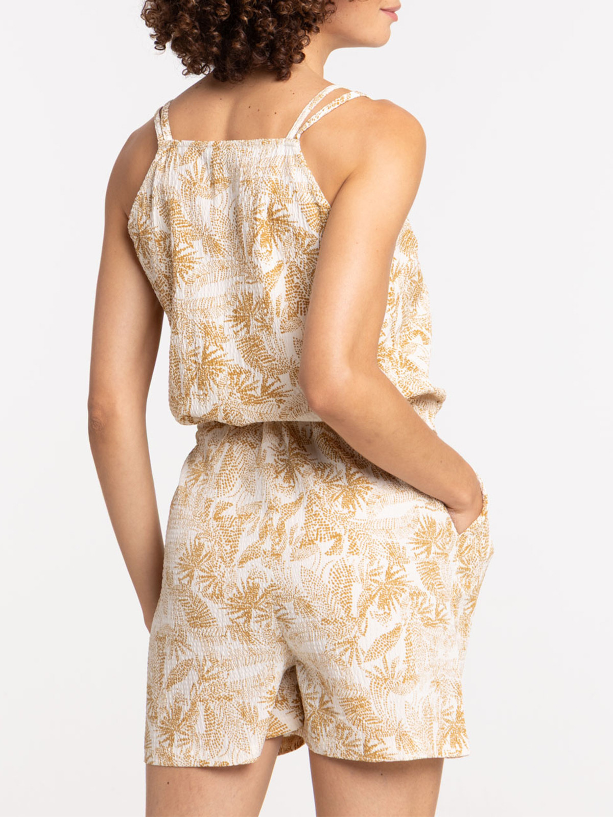 Combishort col V motif exotique femme