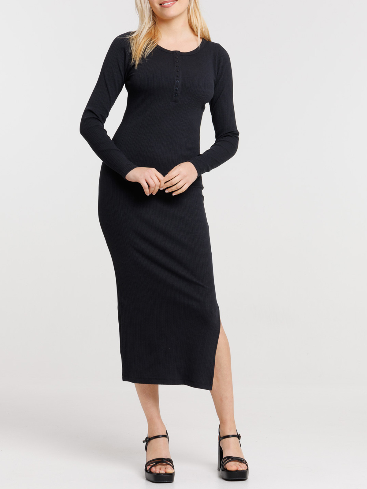 Robe maille côtelée longue femme
