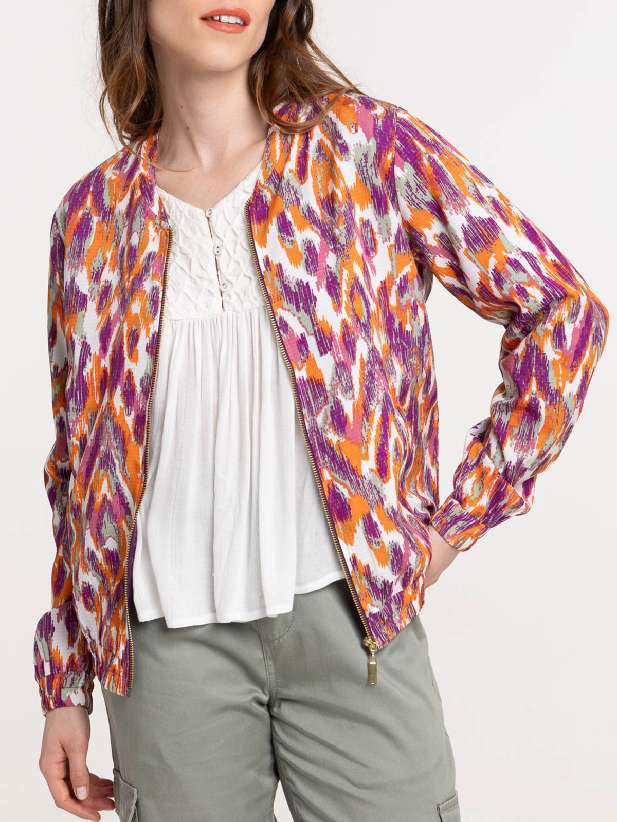 Veste teddy imprimé zippé femme Veste teddy imprimé zippé femme