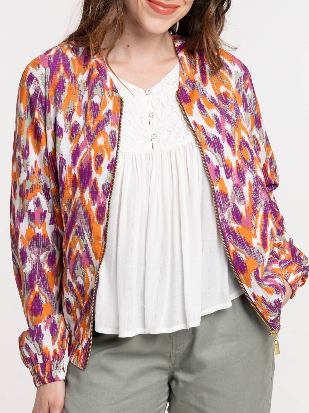 Veste teddy imprimé zippé femme Veste teddy imprimé zippé femme