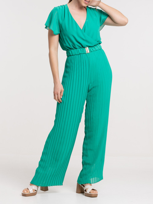 Combinaison plissée coloris gazon femme Combinaison plissée coloris gazon femme