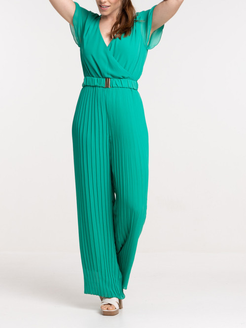 Combinaison plissée coloris gazon femme Combinaison plissée coloris gazon femme