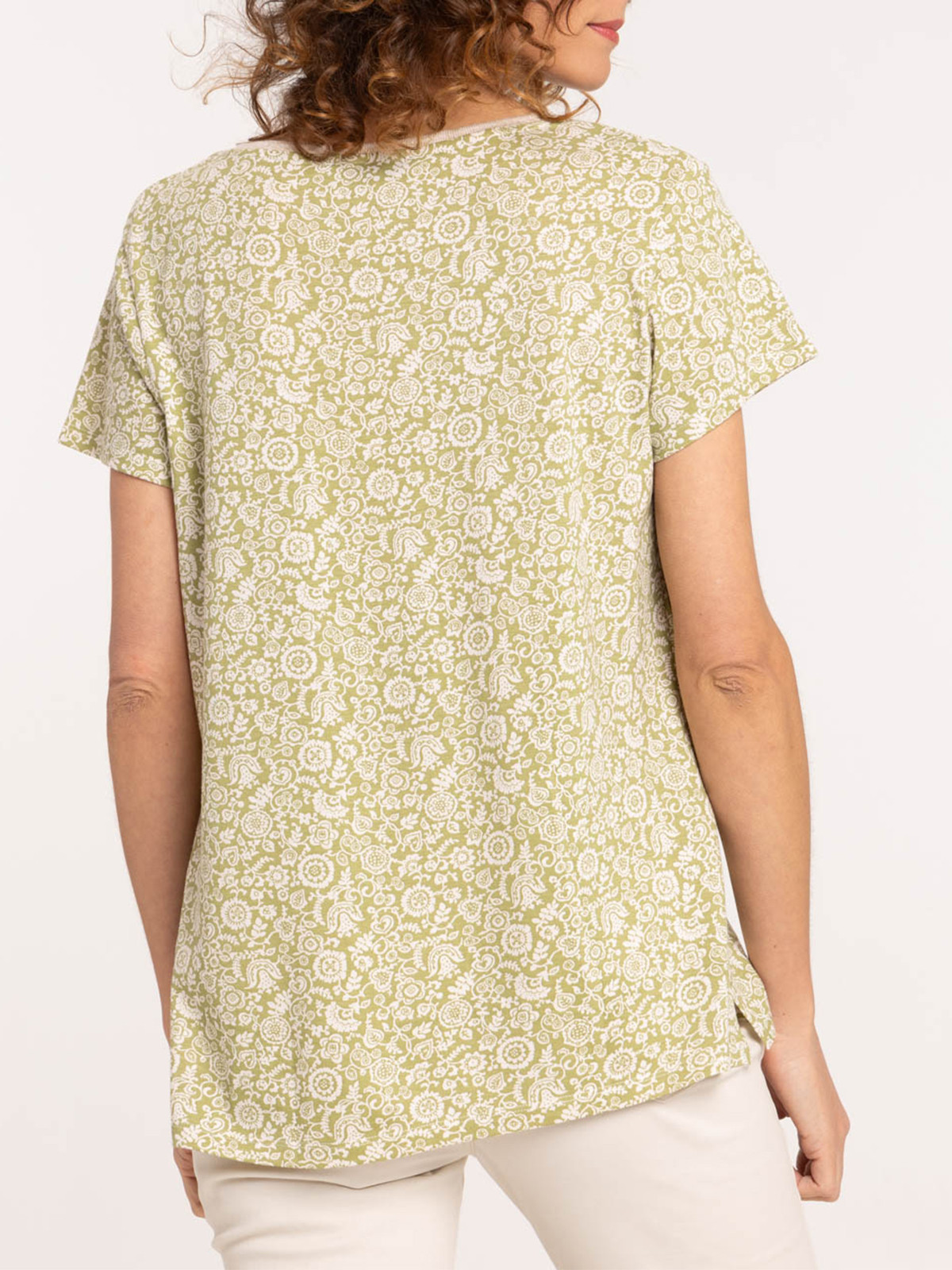 T-shirt col V imprimé fleuri femme