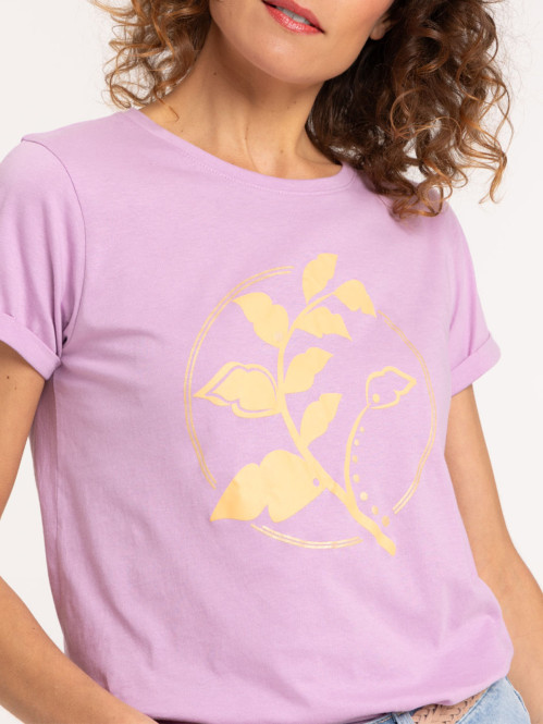 T-shirt floral col rond femme