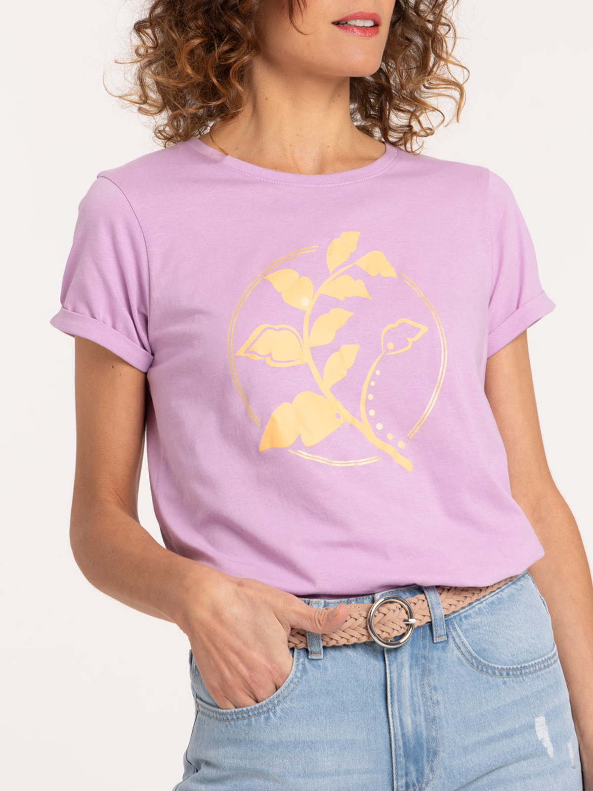 T-shirt floral col rond femme