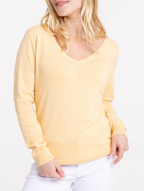 Pull col V soft yellow femme