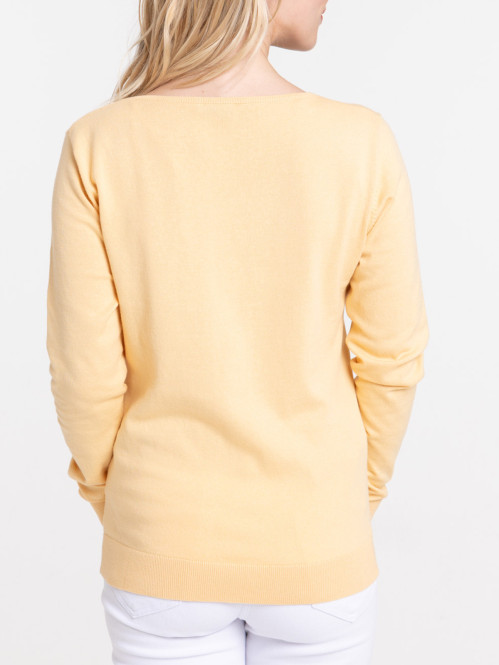Pull col V soft yellow femme