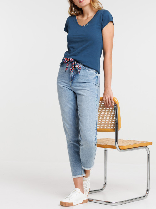 T-shirt femme col V avec...