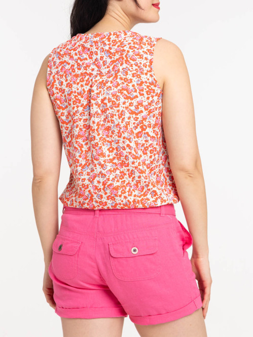 Blouse motif fleuri sans manches femme Blouse motif fleuri sans manches femme