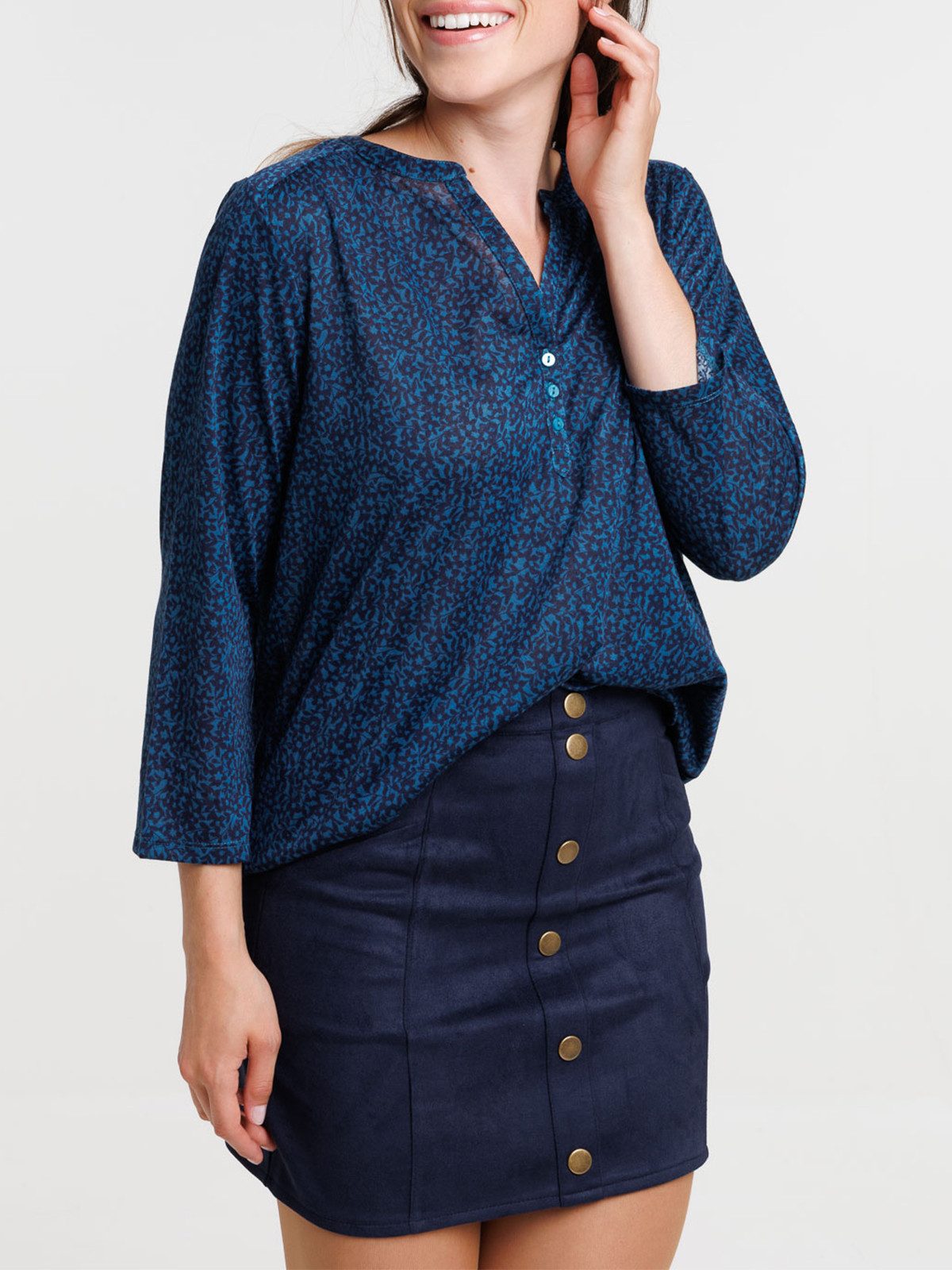 T-shirt manches 3/4 fleuri femme T-shirt manches 3/4 fleuri femme