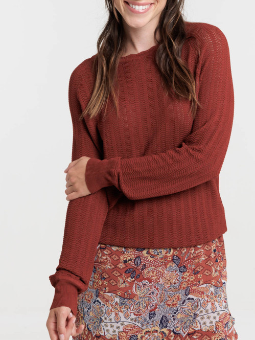 Pull ajouré tabac rougi femme