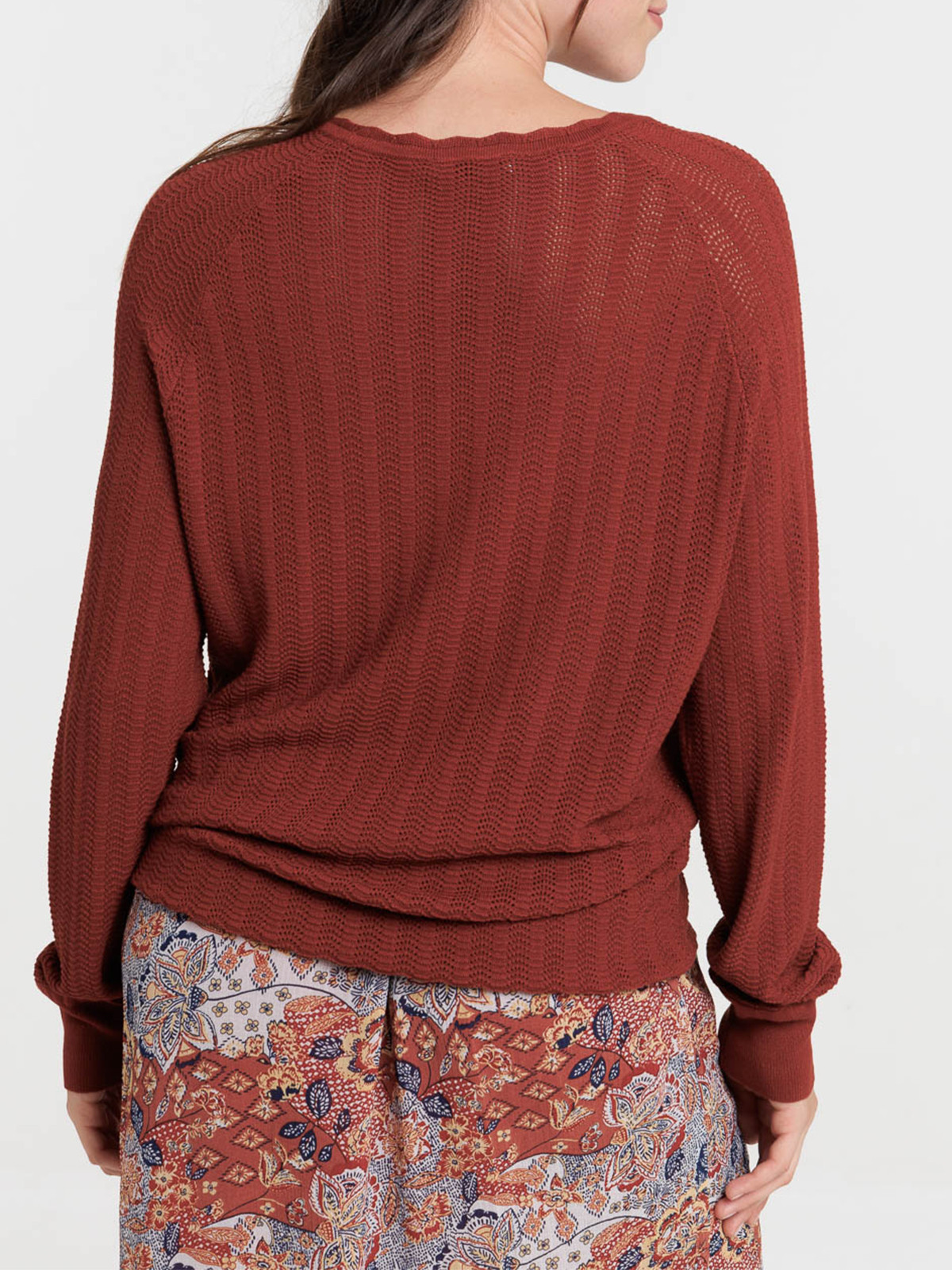 Pull ajouré tabac rougi femme Pull ajouré tabac rougi femme