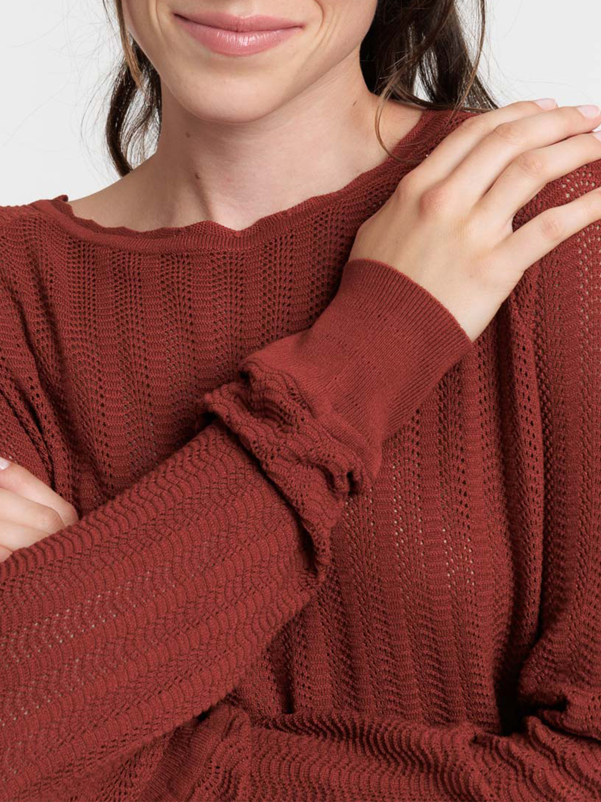 Pull ajouré tabac rougi femme Pull ajouré tabac rougi femme