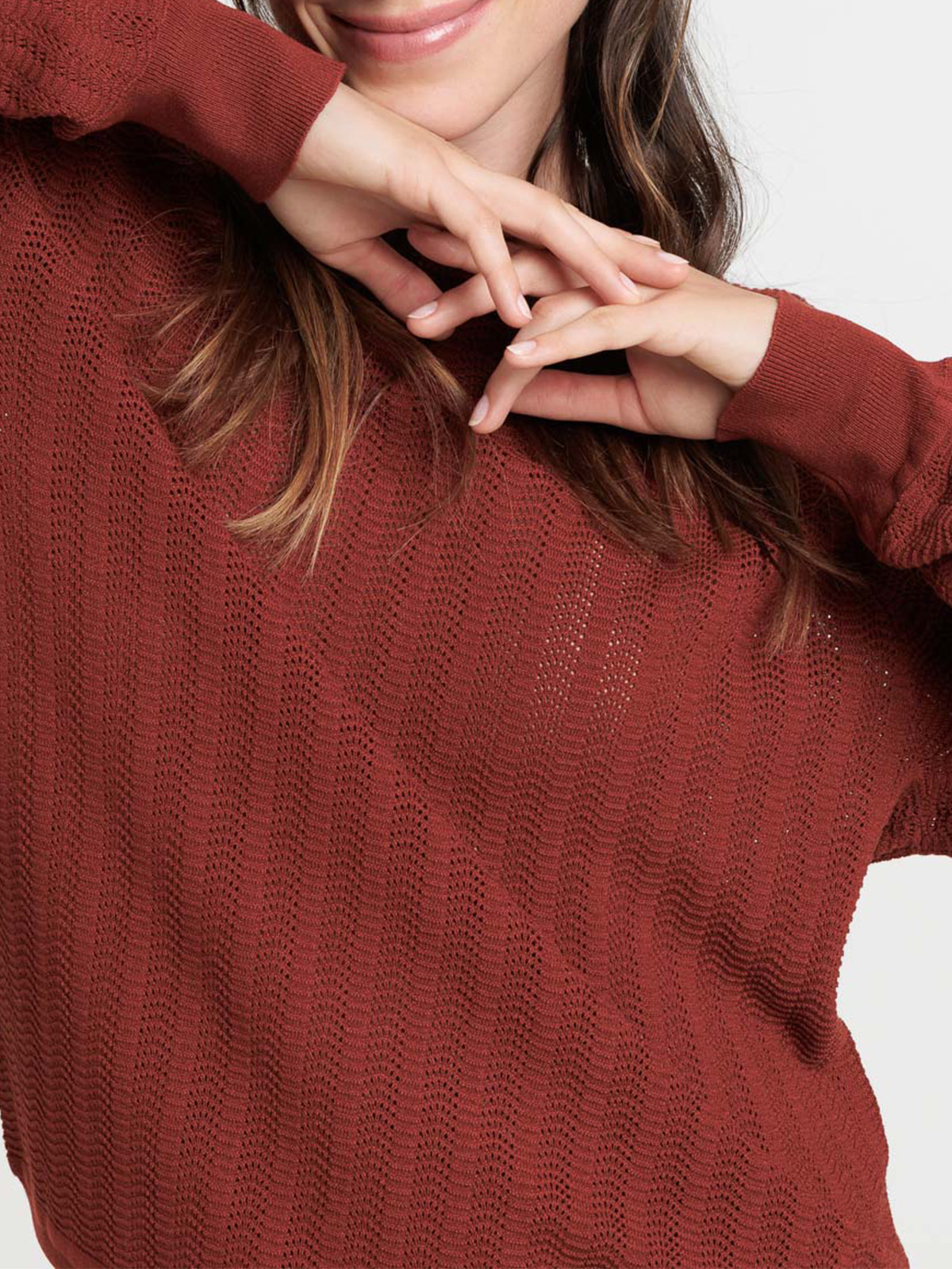 Pull ajouré tabac rougi femme Pull ajouré tabac rougi femme