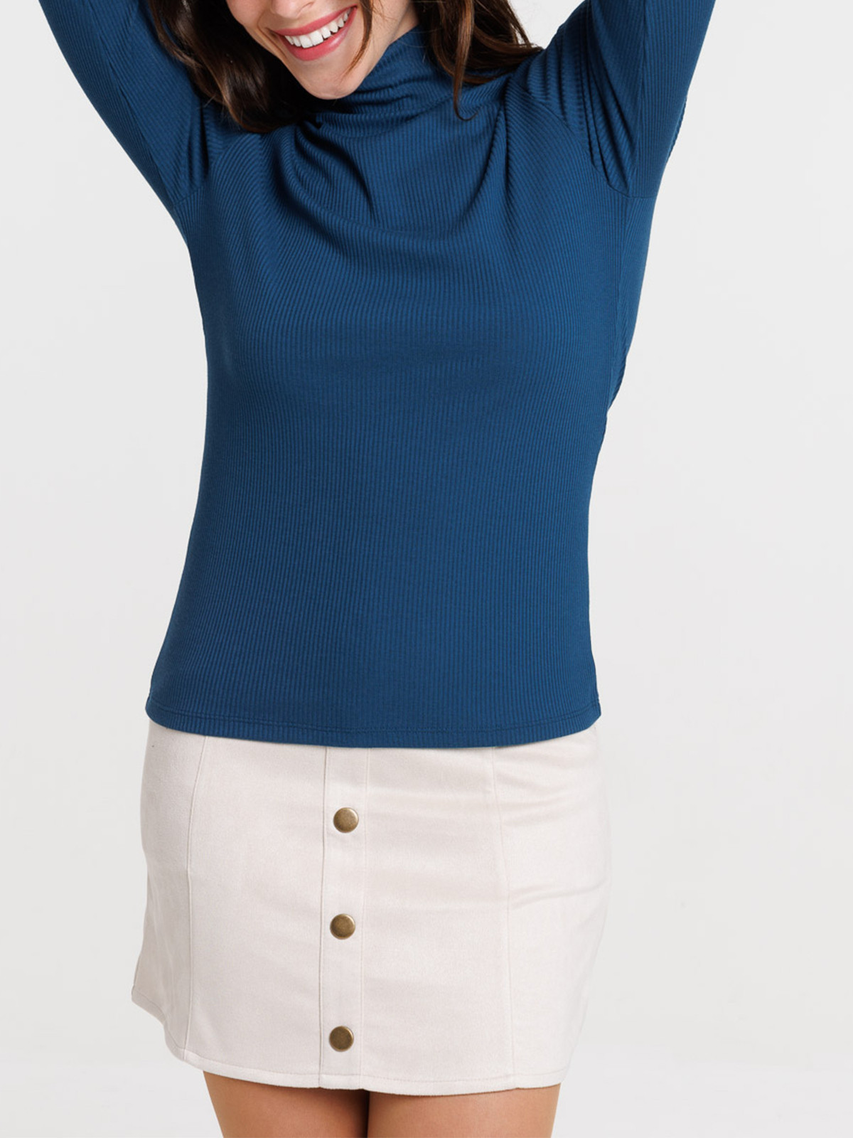 T-shirt col roulé pétrole femme