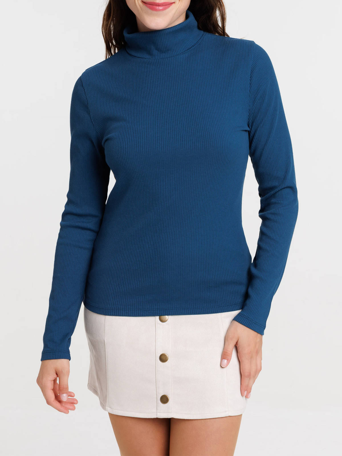 T-shirt col roulé pétrole femme