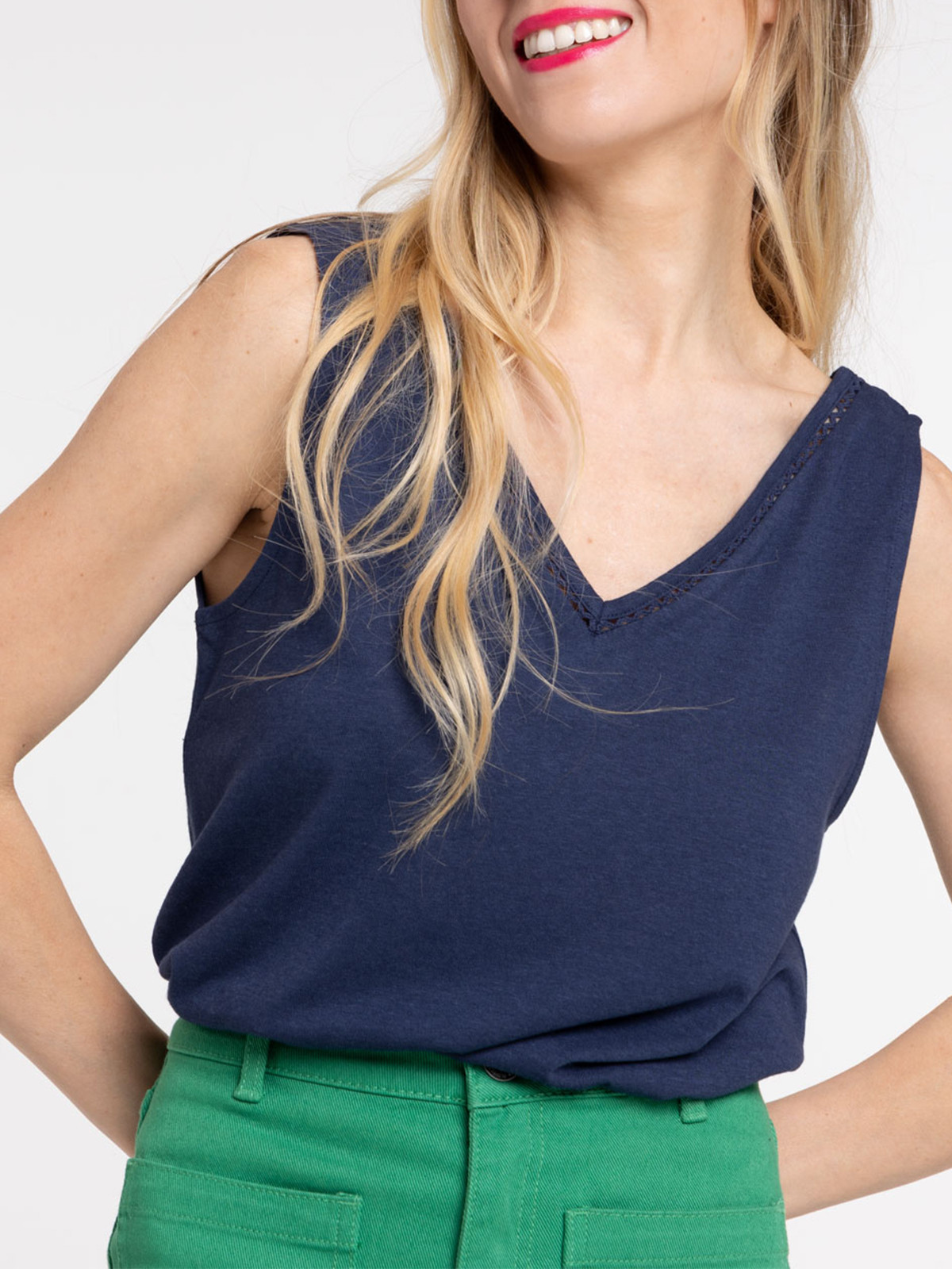 Débardeur col V naval blue femme Débardeur col V naval blue femme