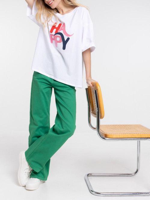 T-shirt happy blanc femme