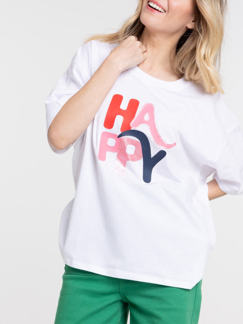 T-shirt happy blanc femme
