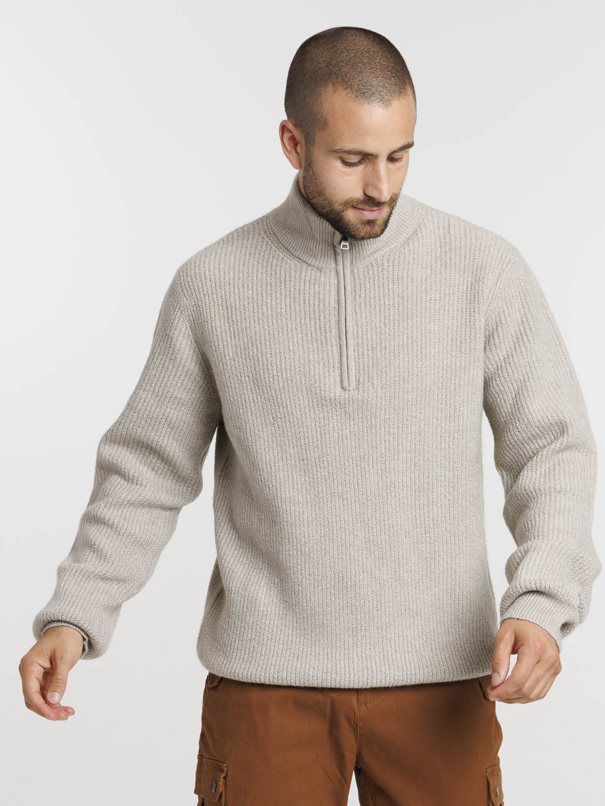 Pull zippé col montant homme