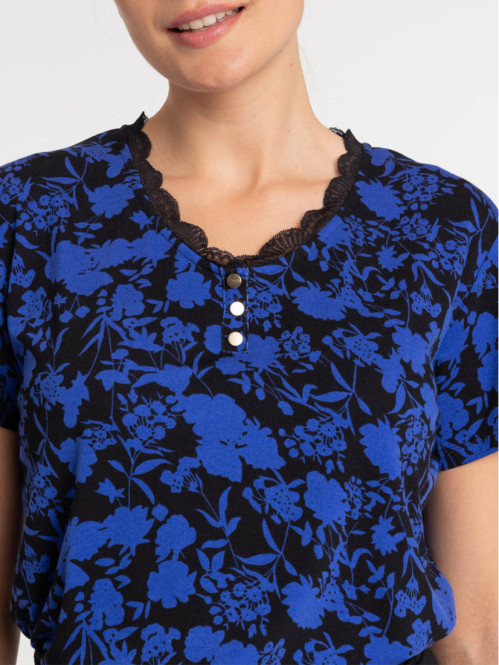 T-shirt noir imprimé fleuri...