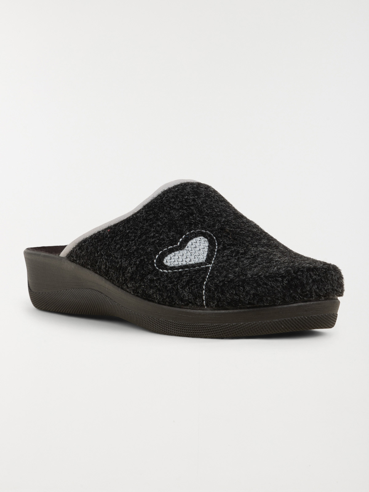 Chausson noir coeur brodé femme (36-41)