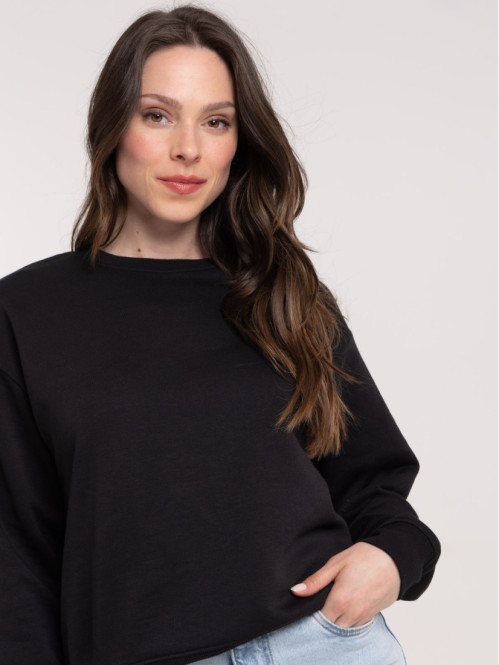 Sweat uni col rond noir femme Sweat uni col rond noir femme