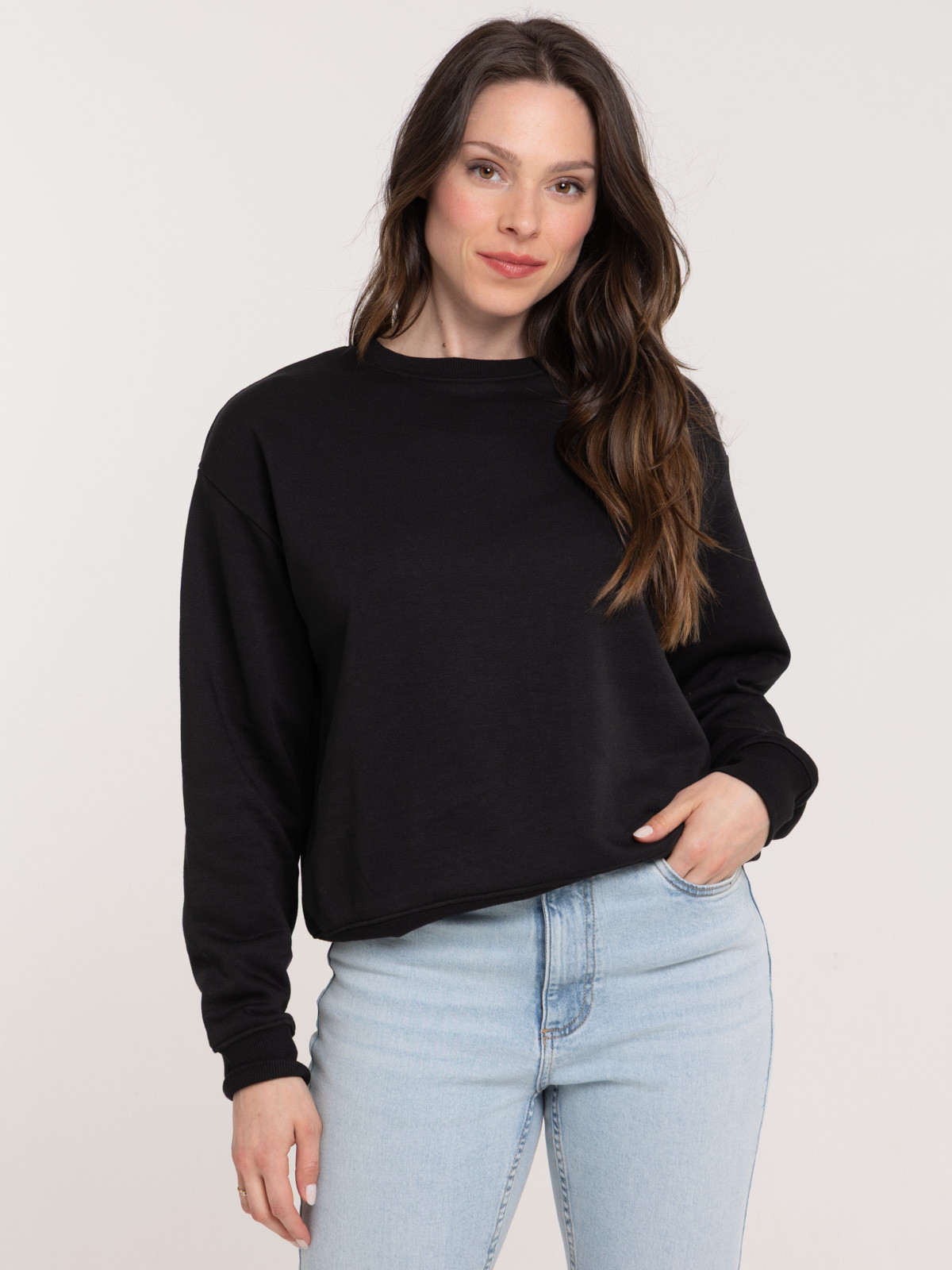 Sweat uni col rond noir femme Sweat uni col rond noir femme