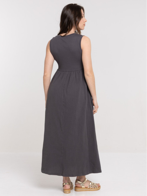 Robe longue bi-matière femme