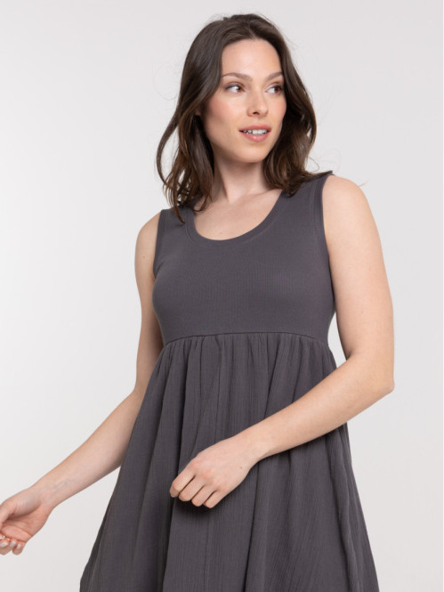 Robe longue bi-matière femme