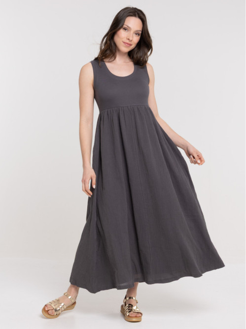 Robe longue bi-matière femme