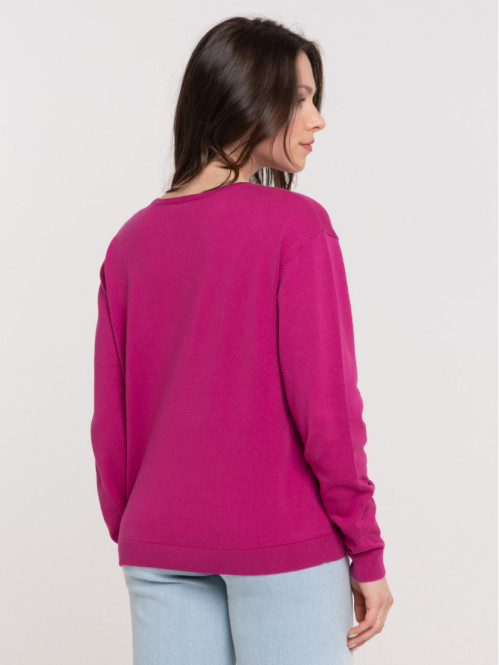 Pull fin col V fushia femme Pull fin col V fushia femme