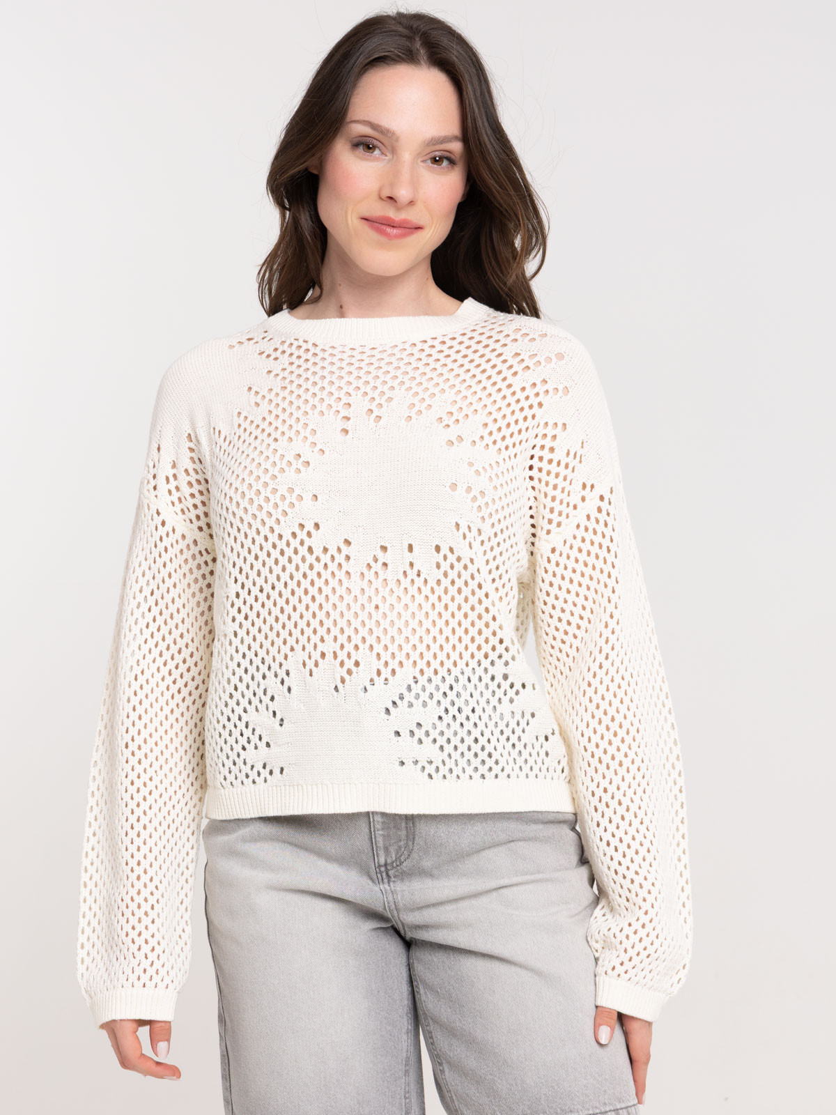 Pull ajouré motif soleil femme