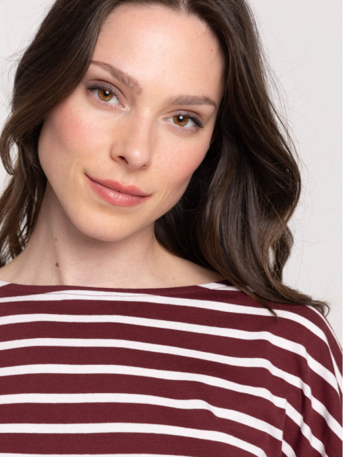 Tee-shirt bordeaux rayé écru femme Tee-shirt bordeaux rayé écru femme